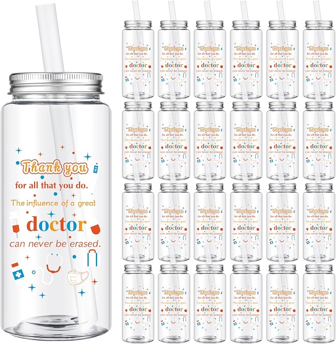Skylety 24 Set Doctor Appreciation Gift Bulk 14 oz Doctor Theme Plastic Cups Hospital Party Favor Thank You Gift for Medical Practitioners Physician Staff