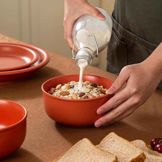 Timeworn Clay Cereal Bowls, Terracotta Red, 6-Inch, Set of 4 | Hand-Finished Stoneware, Farmhouse Style, Microwave Safe, Dishwasher Safe, Soup and Oatmeal Bowl