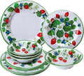 LEHAHA Strawberry Melamine Dinnerware Sets-12pcs Plates and Bowls Set, Lightweight/Unbreakable Camping Dishes Set for 4, Cute Kitchen Dinner Set for Indoor Outdoor Use