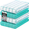 Homaxy Premium Cotton Kitchen Towels 16"x 28", Large Natural Ring Spun 390 GSM Dish Towels, Super Absorbent Terry Kitchen Hand Towels, Soft Tea Towels with Hanging Loop, Aqua Check Design, 4 Pack