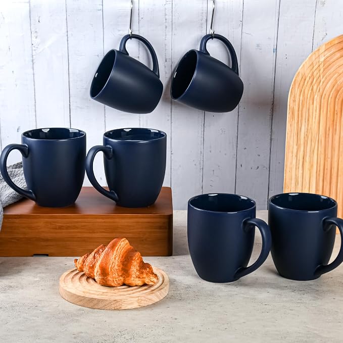 BYCNZB 16oz Coffee Mugs Set of 6, Large Ceramic Modern Coffee Mugs With Handle For Tea,Latte,Cappuccino,Cocoa. Dishwasher.Microwave Safe (Matte Blue)