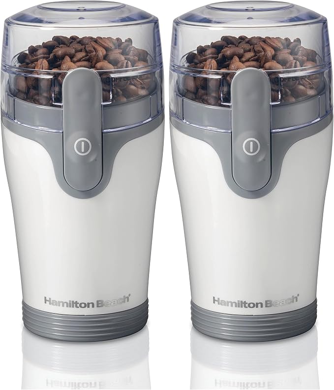 Hamilton Beach Fresh Grind Electric Coffee Grinder for Beans,Spices and More,Stainless Steel Blades,Removable Chamber,Makes up to 12 Cups,White,(Pack of 2)