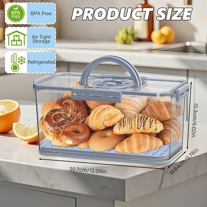Bread Box with Lid and Handle,Airtight Bread Storage Container with Time Recording,Bread Keeper for Homemade Toast, Bagel, Portable bread boxes for Camping & Outdoor Travel,Not dishwasher safe