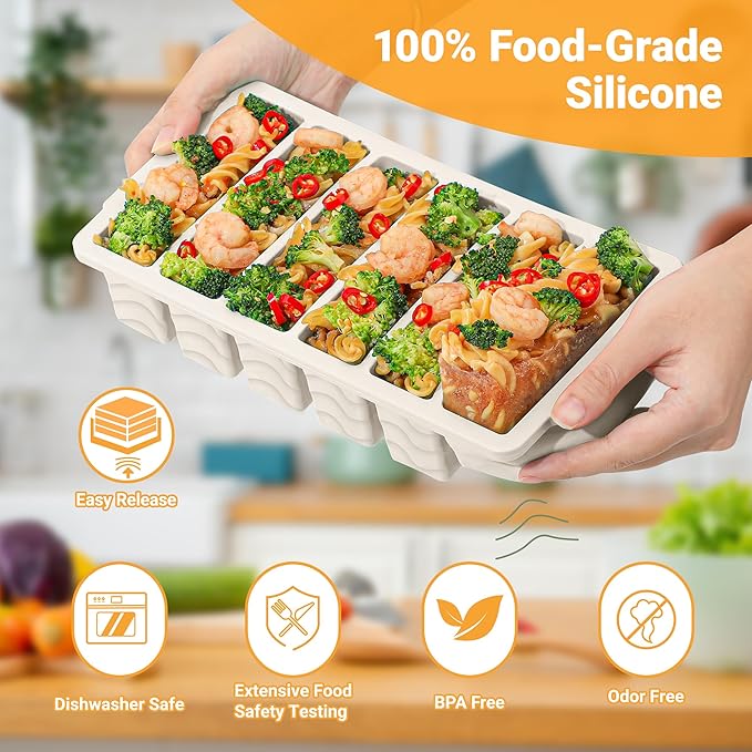 1/2 Cup Silicone Freezer Molds with Lid, 2-Pack Silicone Freezer Trays for Soup, Sauce & Broth – Meal Prep Containers, Large Ice Cube Tray, Oven & Dishwasher Safe
