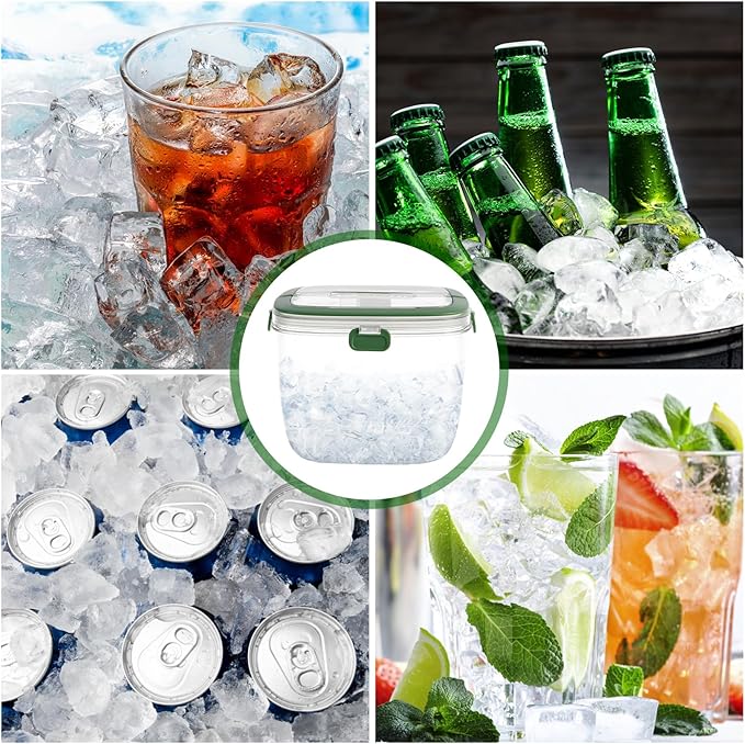 5L Portable Ice Cube Storage Bin, Clear Ice Bucket for Freezer with Lid & Tong for Outdoor Camping, Plastic Refrigerator Ice Cube Trays Storage Bin for Whiskey Wine Cocktail Party