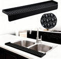 Silicone Sink Edge Protector Splash Guard,Sink Granite Edge Protector,24x4 Inch with Suction Cups & 5°Tilt, Cuttable for Kitchen Bathroom Countertops, Granite Quartz Surfaces (Black)