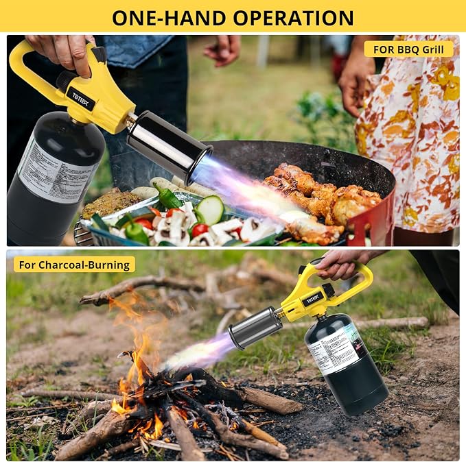TBTEEK Powerful Propane Torch Head, Sous Vide Grill Cooking Torch With Adjustable Flame, Safety Lock Charcoal Torch Lighter for BBQ, Searing Steak, Creme Brulee, Campfire (Tank Not Included)