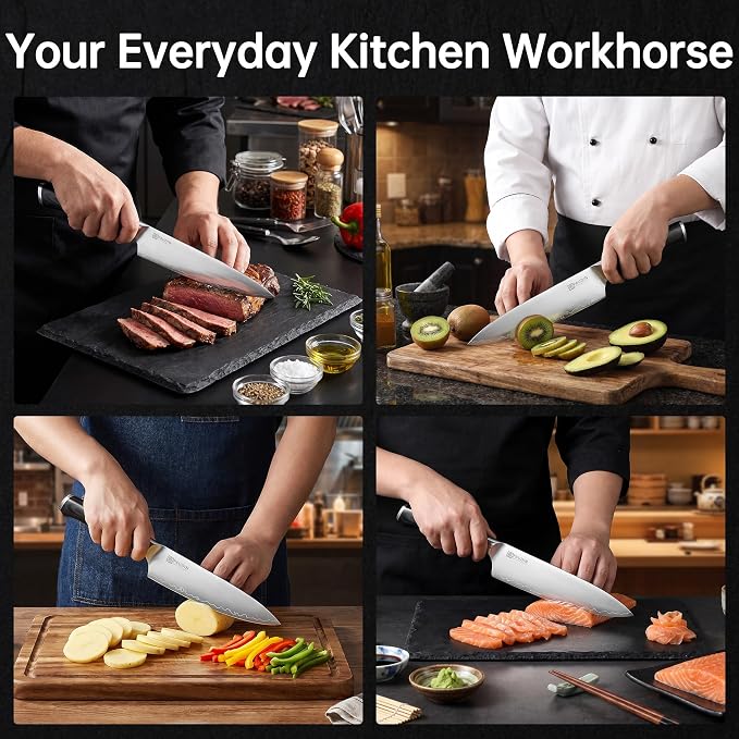 PAUDIN Chef Knife 8 Inch, Ultra Sharp Kitchen Knives 62 HRC, Multi-Layer Damascus Steel Professional Chefs Knife with Full Tang Ergonomic Wood Handle, Meat Vegetable Slicing Knives, Gift for Men Women