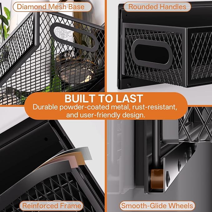 DTUQYX 2-Pack Magnetic Pull Out Laundry Organizer, Slide Out Magnetic Shelves for Washing Machine, Strong Magnet Metal Basket for Washer Dryer Laundry Room, Heavy Duty Widen Spice Rack for Kitchen