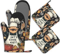 Funny Chef Pot Holders and Oven Mitts Set Silicone Let's Cook Eat Kitchen Gloves Potholders Heat Resistant Washable,Chef Cooking Baking Gifts for Women Men Bakers Lover Cooks