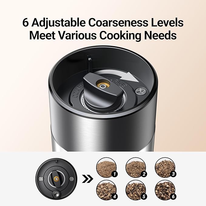 ThermoMaven Electric Salt and Pepper Grinder Set, 110ml Larger Rechargeable Automatic Salt and Pepper Mill Grinder with 6 Adjustable Coarseness, Electric Salt and Pepper Shakers, LED, Burnt Orange