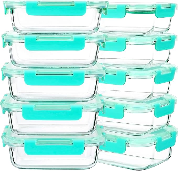 DAS TRUST 10 Pack Glass Meal Prep Containers Microwave Safe Meal Prep Bowls Food Storage Containers Glass Food Prep Containers with Lids Lunch Containers for Adults Meal Prep Lunch Box Bento Boxes
