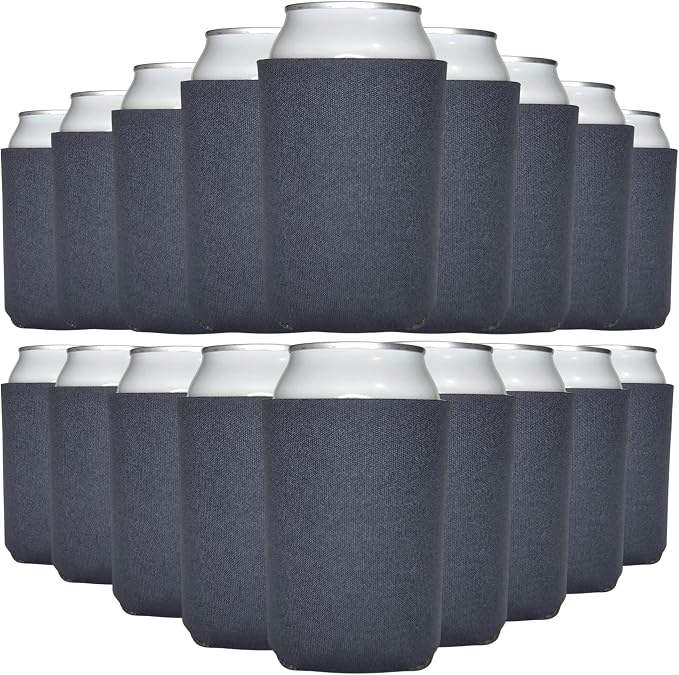 TahoeBay Bulk Blank Beer Can Cooler Sleeves (50-Pack) Sublimation Blanks for Vinyl Plain Soft Foam Can Sleeves Coolers for Soda Cans & Bottles Black, White, Assorted Solid Color (Charcoal)