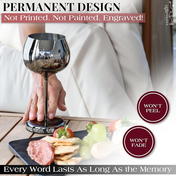 Gusto Nostro 60th Birthday Wine Glass - Happy 60th Birthday Gifts for Women/Men - Stainless Steel Wine Glass with Engraved Vintage Sixty Bday Quote, Luxury Box - Unique Gifts for 60 Year Old Woman,Man