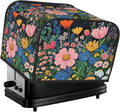 4 Slice Toaster Cover for Kitchen Wildflower Art Floral Black aterproof and Dustproof Toaster Dust Cover with Side Pockets Decorative Universal Cover for Wide Slot Toasters and Small Appliances