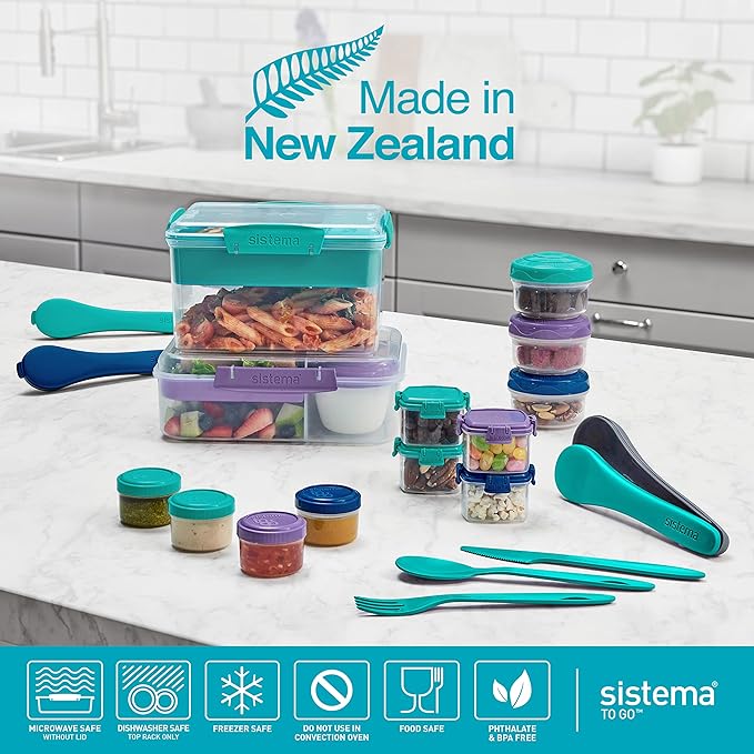 Sistema To Go Collection Mini Knick Knack Snack Container, 2 oz./60 mL, Pink/Green/Blue/Purple, 4 Count