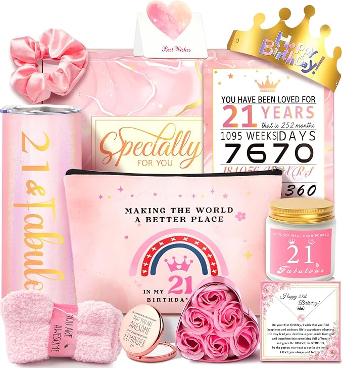 Awfrky 21st Birthday Gifts For Her, 21 Year Old Gifts for Her Women, Female, Best Friends, Daughter, Sister, Girlfriend, Coworker, Bestie