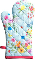 Maison d'Hermine Oven Gloves 100% Cotton Oven Mitt 7" x 13" with Loop Heat Resistant BBQ Cooking Gloves Baking Grilling Gifts for Mothers Day Spring/Summer (Pack of 1, Jardin D'Ete - Mint)