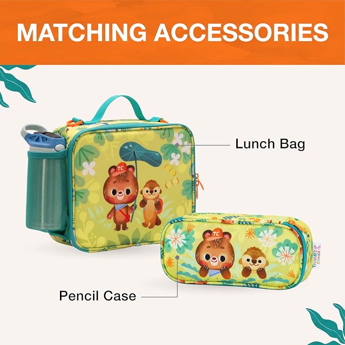 Traveler's Choice Kids JoJo the Bear's School Adventure, Jungle, Set (Backpack, Pencil Case, Lunch Box)