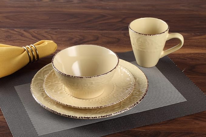 Lorren Home Trends LH529 Dinnerware Set for Entertaining, One Size, Yellow