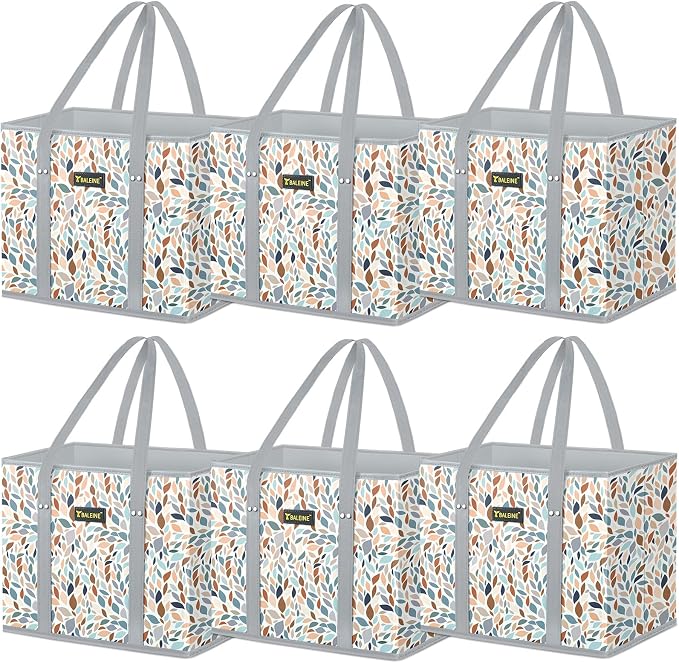 BALEINE 6Pk Reusable Grocery Bags, Foldable Shopping Bags for Groceries with Reinforced Bottom & Handles (Mosaic)