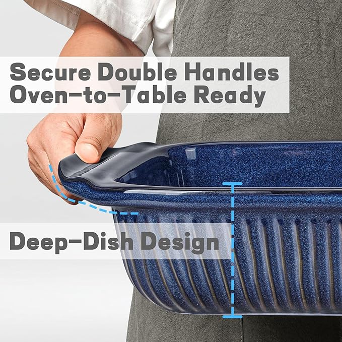 Artena Baking Dish 5.1 Quarts, Casserole Dishes For Oven, Baking Pan With Handles, Lasagna Pan Deep, Large Casserole Dish, Rectangular Ceramic Bakeware (Blue, With Rack)
