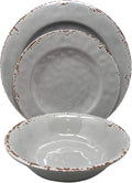 Gianna's Home 12 Piece Rustic Farmhouse Melamine Dinnerware Set, Service for 4 (Gray)