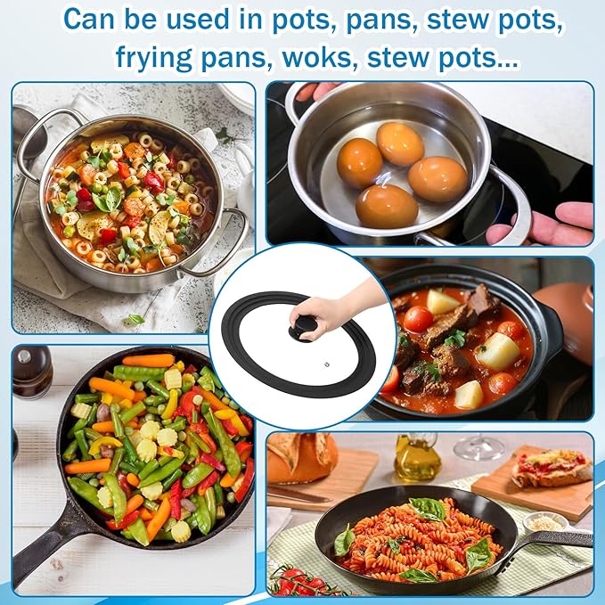 Ptwola 3PCS Universal Pot Lids for Pans and Skillets, Tempered Glass Replacement Cast Iron Frying Pan Cover with Heat Resistant Silicone Rim, Fits All 6" to 12" Diameter Cookware