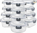 Glass Food Storage Containers with Lids, 12 Piece Glass Meal Prep Containers Set, Airtight Leakproof Snap Lock Lids, BPA-Free, Freezer Microwave Oven Dishwasher Safe, Ribbed Glass Containers