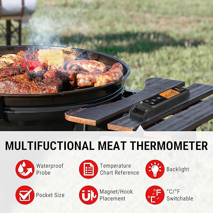 TempPro 2-in-1 Instant Read Thermometer for Cooking, Infrared Thermometer with Meat Probe, Non-Contact Laser Meat Thermometer for Griddle Grill Pizza Oven, Black (Previously ThermoPro)