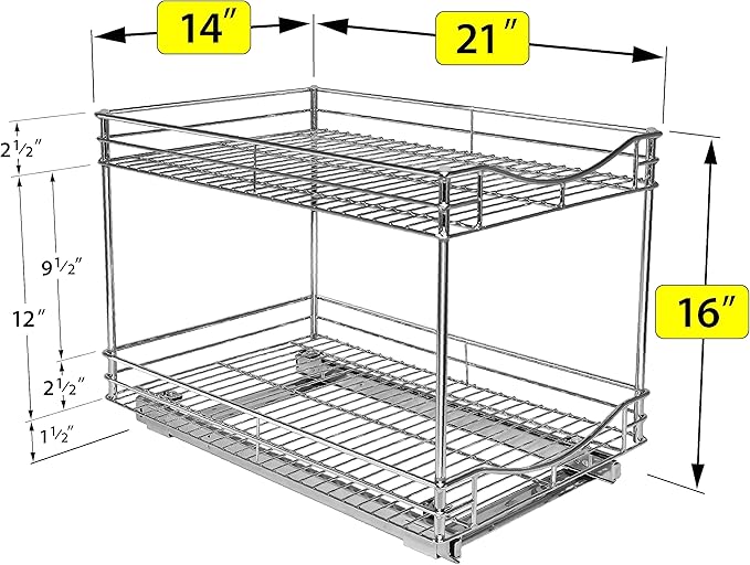 LYNK PROFESSIONAL® Pull Out Cabinet Organizer - Slide Out Drawer for Kitchen Cabinets - Sliding Pantry Shelves - Roll Out Shelf for Pots, Pans, Lifetime Ltd Warranty - 2 Tier