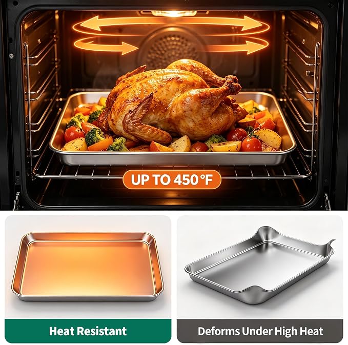 Baking Sheet Set Of 2,Stainless Steel Cookie Sheet For Baking,Sheet Pans For Baking,Baking Sheets Non Stick,Cookie Baking Pans Sheets,Baking Tray,Durable And Easy Clean (Set of 2-16”)