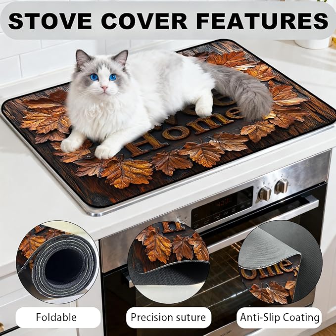 Stove Top Cover for Electric Stove, Vintage Farmhouse Style Glass Cooktop Protector, Multi-functional Kitchen Counter & Washer Top Cover