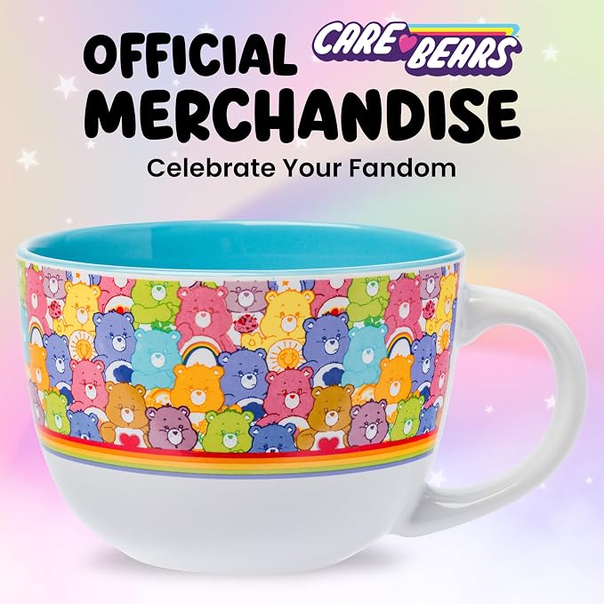 Silver Buffalo Care Bears Ceramic Soup Mug, All Over Print, 24oz | Tenderheart Bear, Cheer Bear, Funshine Bear and friends, oversized handle, generous capacity, colorful design