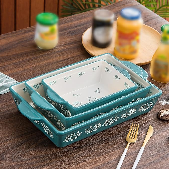 Wisenvoy Baking Dish Ceramic Lasagna Pan Casserole Dish 3-Piece Bakeware Sets Baking Dishes Baking Set Baking Dish Set