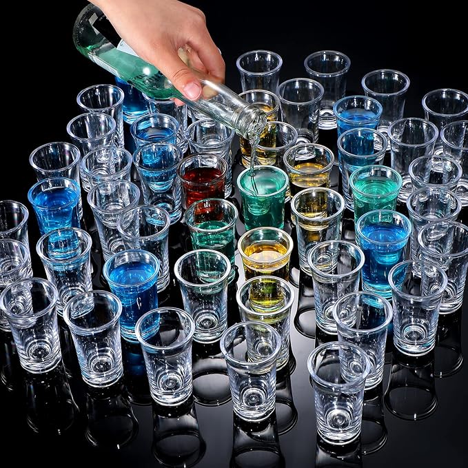 Zubebe 150 Pcs 1.5oz Acrylic Shot Glass Bulk Set with Thickened Base Plastic Clear Shot Glasses, Round Small Shot Glasses Bulk for Party