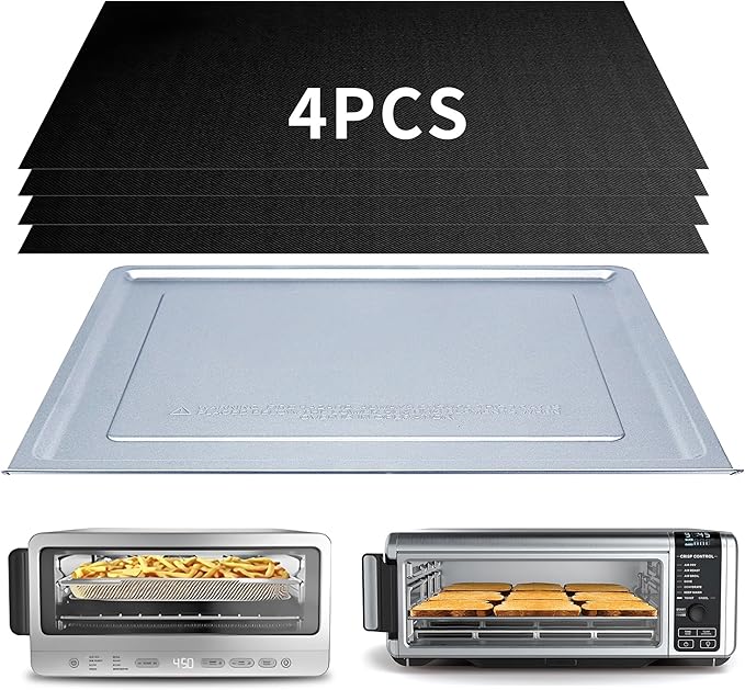 Crumb Tray Replacement for Ninja Foodi SP101 SP151 Air Fryer Oven with 4 Pcs Teflon Mats, Air Fryer Accessories for Ninja airfryer Flip Up Toaster Oven