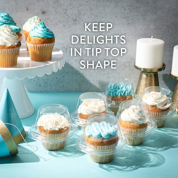 Individual Cupcake Containers (200 Pack) | Clear Plastic Disposable Cupcake Boxes/Holders | Single Cupcake Holder with Dome Lid Bulk | BPA-Free Plastic Cupcake Muffin Container Carrier Boxes to Go