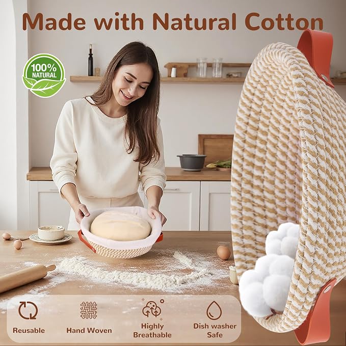 Sourdough Starter Kit, 9" Round and 10" Oval Banneton Bread Baking Supplies, Bread Making Tools Kit, Sourdough Proofing Basket, Sourdough Kit Gifts for Bakers Women Wife Mom