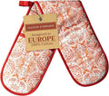 Maison d' Hermine Double Oven Mitt (7" x 35") 100% Cotton Heat Resistant BBQ Cooking Gloves with Loop for Thanksgiving Christmas Decorations Baking Cooking Barbeque Handling Hot Pan (Orient)