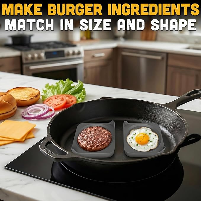 Silicone Egg Rings for Griddle - 16.5" x 9" BBQ Grill Pancake Mold Tray with 6 Round & Square Shapes - Silicone Egg Molds for Even Round Eggs, Patties, Burgers, Breakfast Sandwiches & Outdoor Cooking