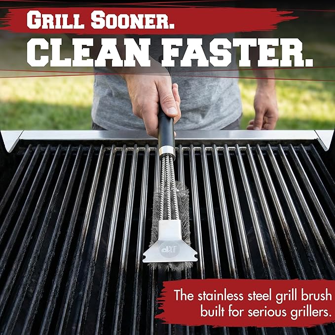 KITCHEN PERFECTION GrillSaver - Safe BBQ Grill Brush for Outdoor Grill with Replaceable Cleaning Head -Heavy-Duty Grill Cleaner with Scraper for All Grates +2 Bonuses -Best Grilling Gifts for Men