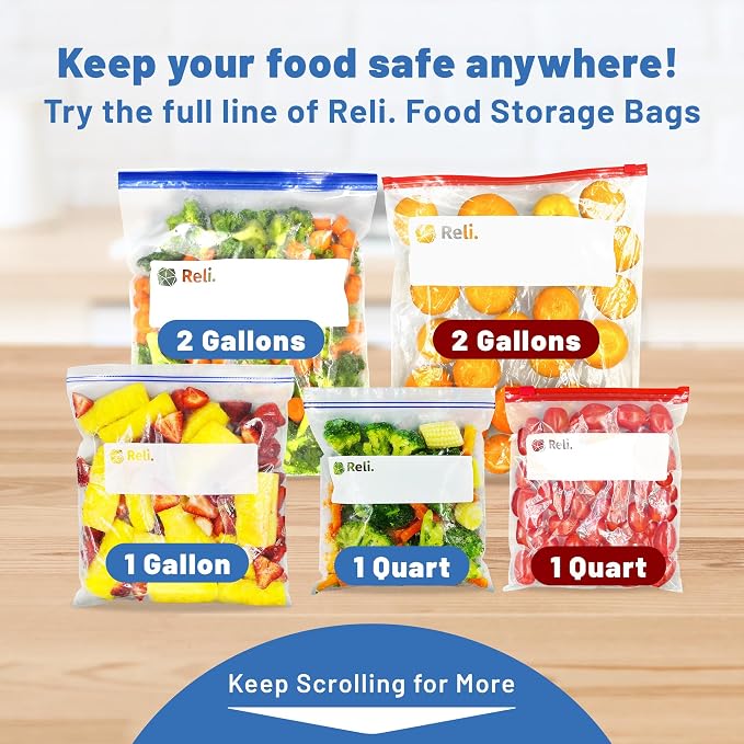 Reli. 2 Gallon Bags (150 Count) 13x15 inch Slider Food Storage | Bulk 2 Gallon with Slider & Write-On Label | Heavy-Duty Clear