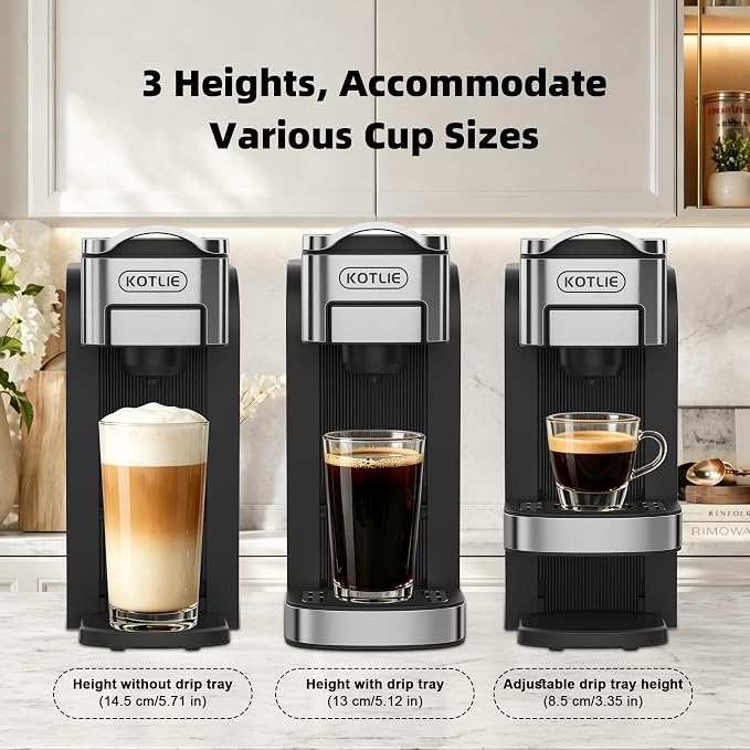 KOTLIE Single Serve Coffee Maker for K*cup/Nes Original/D*G Capsules and Ground Coffee, 50 Oz Removable Reservoir, up to 12oz Cup Sizes,Ideal for Kitchens, apartments, dorm rooms and Offices (CM-827)
