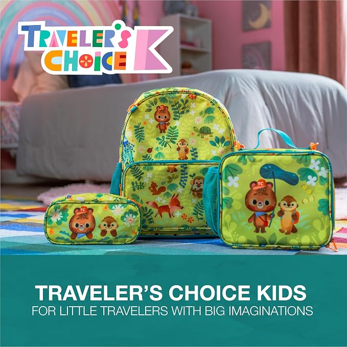 Traveler's Choice Kids JoJo the Bear's School Adventure, Jungle, Set (Backpack, Pencil Case, Lunch Box)