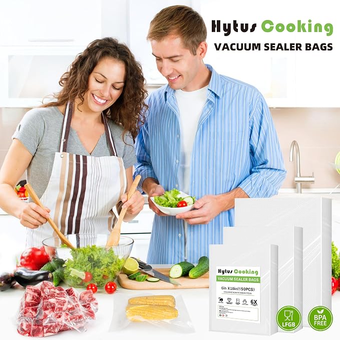 HytusCooking 150 Gallon Vacuum Sealer Bags for Food (11" x 16"),Heavy Duty Pre-Cut Food Vacuum Seal Storage Bags,Commercial Grade Embossed Sous Vide bags for Food Storage,Meal Prep,Microwave, BPA-Free
