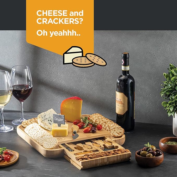 Charcuterie Boards Gift Set - Bambusi Bamboo Cheese Board Set with Serving Tray and Knives, Meat and Cheese Platter for Hosting, Gifts Fot Women, Mom, Wedding, Housewarming, Birthday, Mothers Day