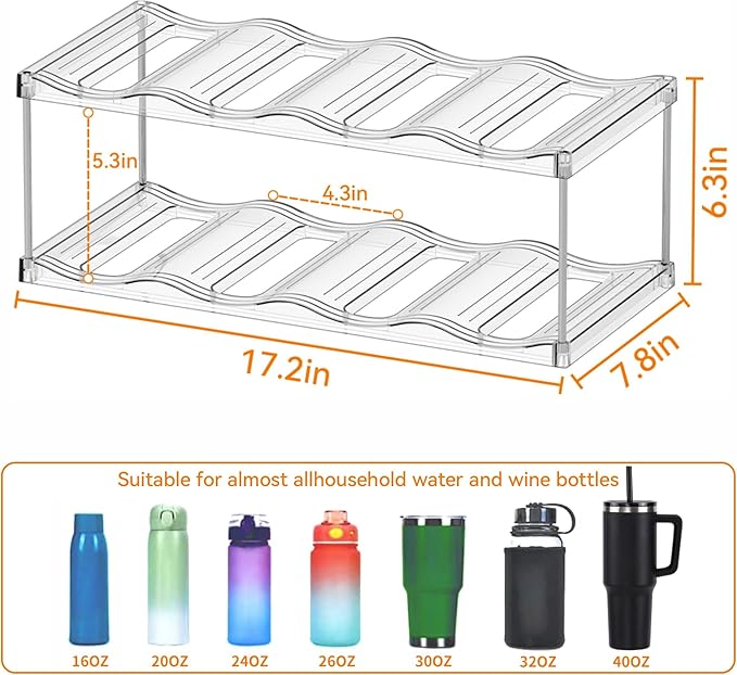 Yieach 2 Pack 2 Tier Waterbottle Organizer for Cabinet - Large Compartment Stackable Water Bottle Holder,Wine Bottle Rack,Acrylic Water Bottle Organizer Rack for 40 oz Stanley Cup,Yeti,Tumbler Shelf