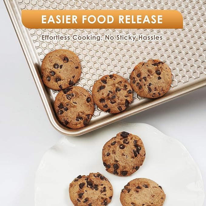 Baking Sheet Pan Set of 3, Nonstick Carbon Steel Cookie Sheets with Texture | Commercial Half/Quarter/Jelly Roll Pans Replacement Toaster Oven Tray, Heavy Duty & Easy Clean