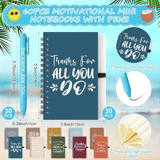 Teenyyou 90 Pcs Employee Appreciation Gift Set, 16oz Tumbler with Lid Notebook Pen Bulk Thank You Gift Holiday Party Favor for Teachers Office Coworker Teacher Staff Team (Fresh Color,Elegant Style)